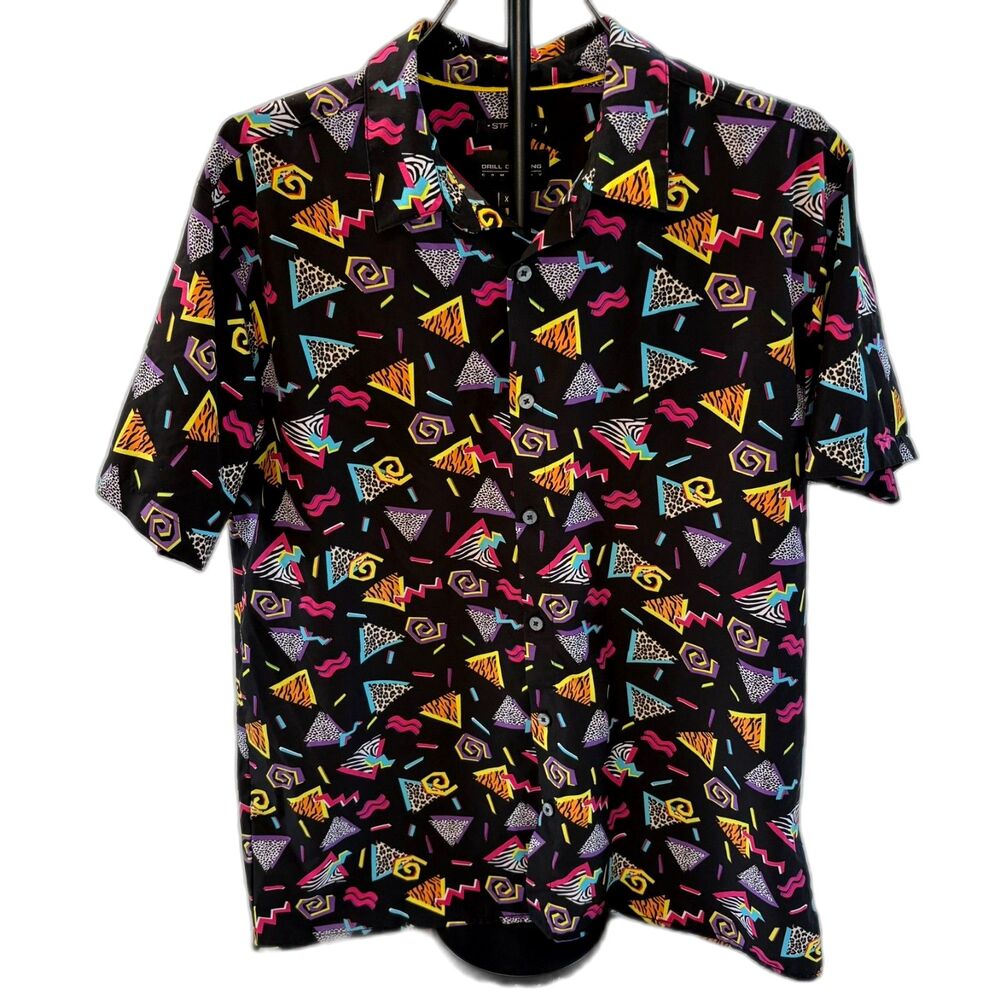 Oh Snap!Drill Clothing Men's Extra Large Retro 90s Geometric Button Up Shirt EUC